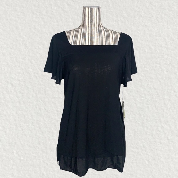 Vince Camuto Layered Look Flutter Sleeve Top - Picture 1 of 9